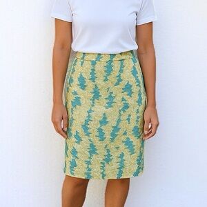 Pendleton Linen Blend Midi Skirt in Bright Green & Aquamarine Blue | Size 14